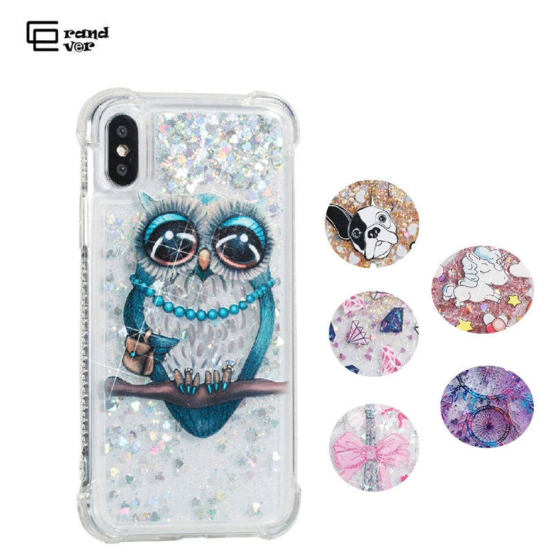

Luxury Quicksand Bling Phone Case For iphone 6 6s 7 plus Cover For iphone X 5 5s Se For OWL Unicorn Dynamic liquid Crystal Clear