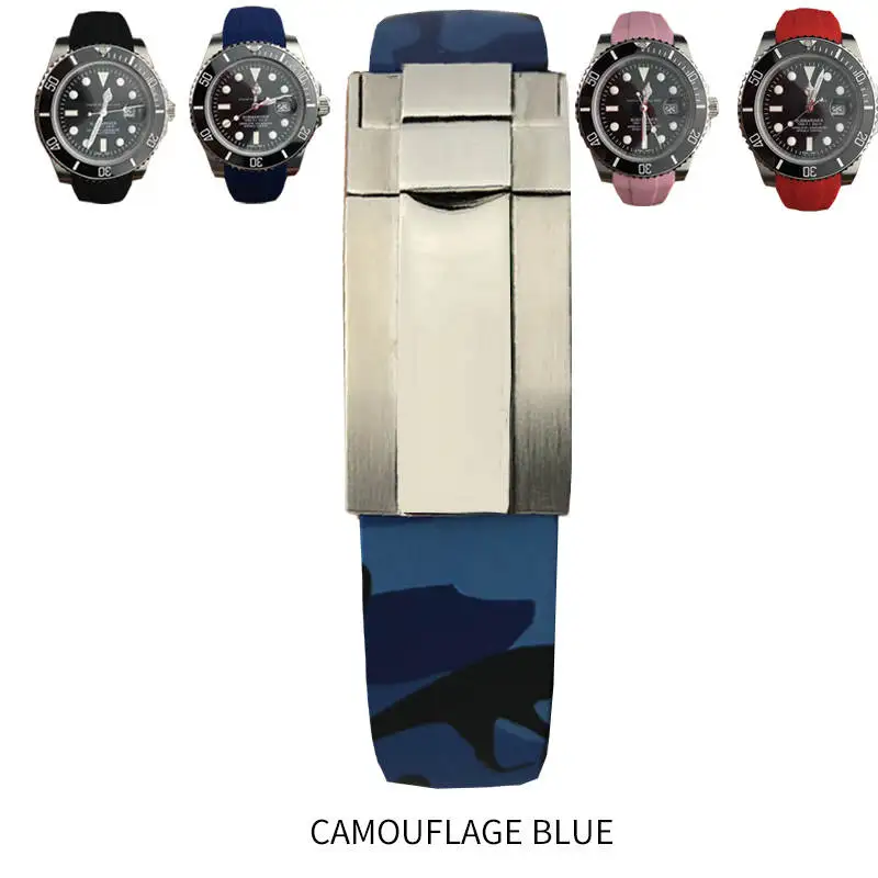 20 мм 21 мм резиновый силиконовый ремешок для часов комбинированный ремешок с пряжкой для роля Daytona Submariner DEEPSEA GMT SEAMARSTER 8900 часы - Цвет ремешка: camouflage blue