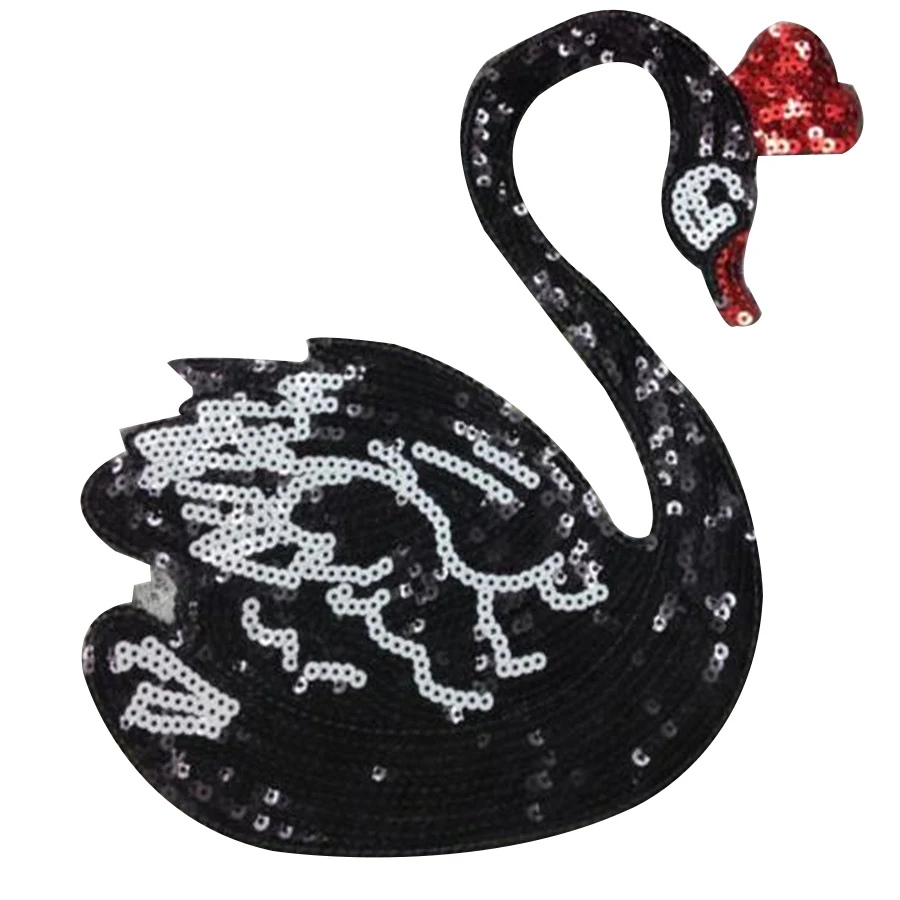 

PataBebu Clothes Diy Biker patch Black sequins Large Swan deal with it Embroidery Iron on Patches for clothing Trendy Sticker