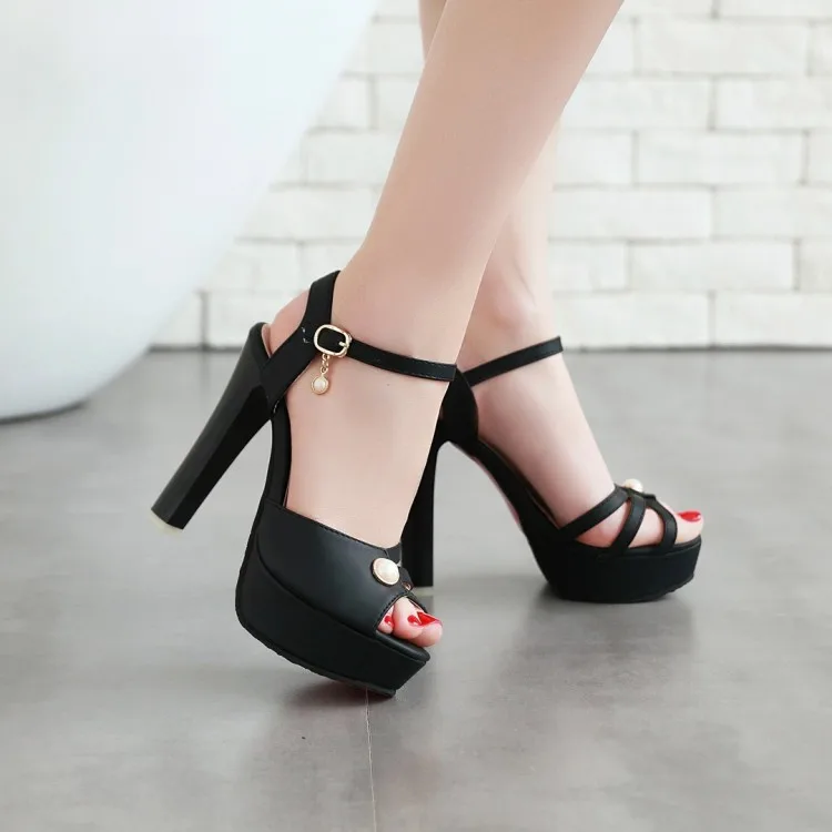 

Big Size 9 10 11 12 ladies summer platform sandals women shoes woman Fish mouth pearl pendant with single button