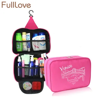 

FullLove 25*17*8.5cm Hanging Cosmetic Bag Fabric Blue Bridge Print Zipper Travel Storage Bag Women Men Wash Bag Makeup Organizer