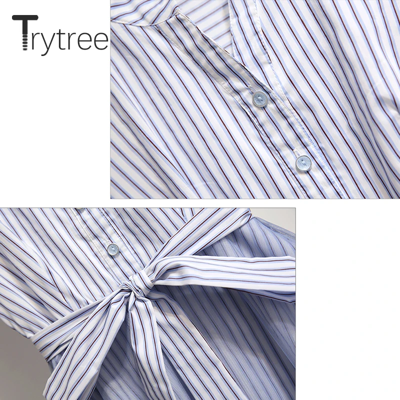 Платье рубашка в полоску Trytree розовое/синее Повседневное платье с поясом на