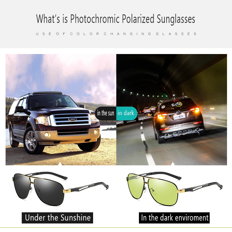 Всесезонные фотохромные очки, мужские солнцезащитные очки с большой оправой для вождения, Мужские поляризационные очки, очки для вождения автомобиля, антибликовые 521