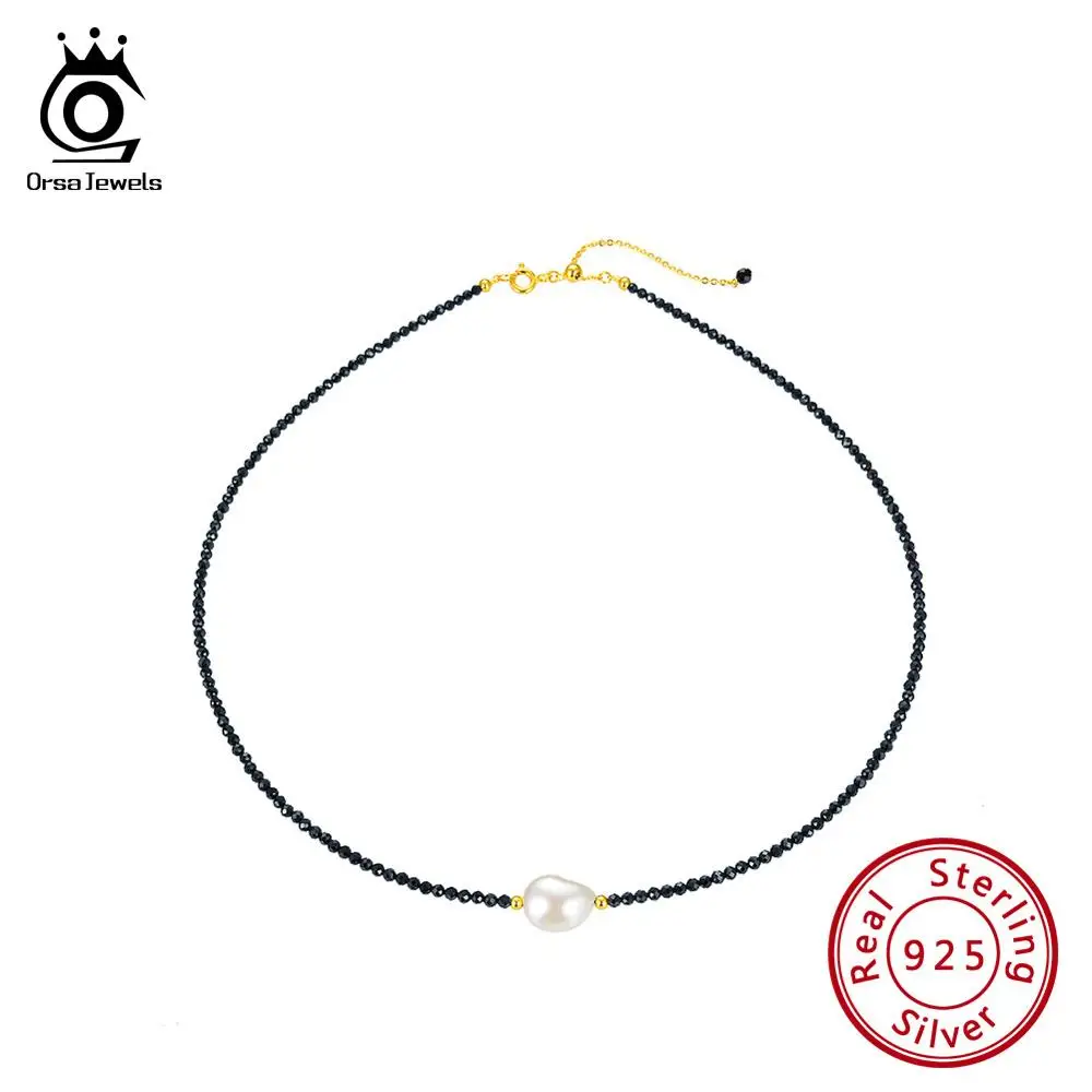 

ORSA JEWELS Vintage Choker Necklace Natural Stone Black Spinel Freshwater Pearl Choker 925 Silver Necklaces Jewelry OSN157-B