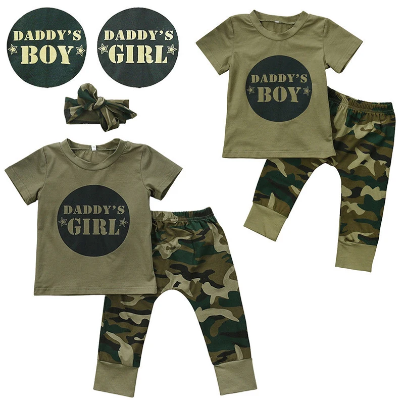 Коллекция года, комплекты одежды для новорожденных мальчиков и девочек камуфляжная футболка с короткими рукавами для малышей Топы и штаны, комплект летней повседневной одежды, новая распродажа