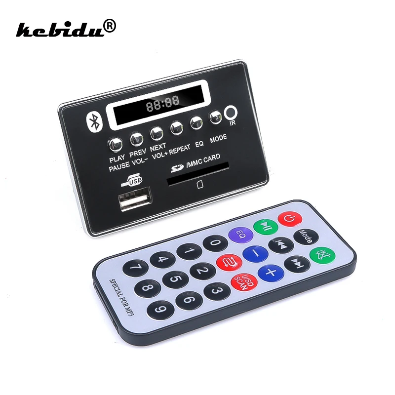 Автомобильный Bluetooth MP3 WMA FM декодер kebidu плата аудиомодуль постоянного тока 5 В 12 USB