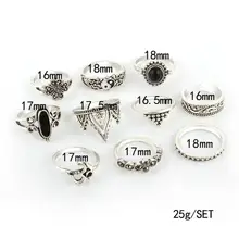 10 pçs/set Mulheres Anéis Vintage Boêmio Stack Anéis Aneis de Prata Acima Knuckle Anel Azul Conjunto de Enfeites de cabelo Jóias Acessórios Anel