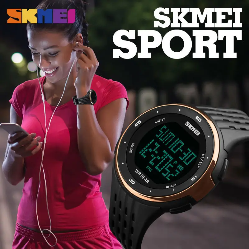 SKMEI уличные спортивные часы для женщин стиль 5Bar Водонепроницаемые светодиодные