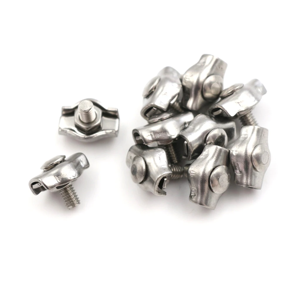 10Pcs/lot  M2 Clip Cable Clamps Caliper 304 Stainless Steel Wire Rope Simple Grip