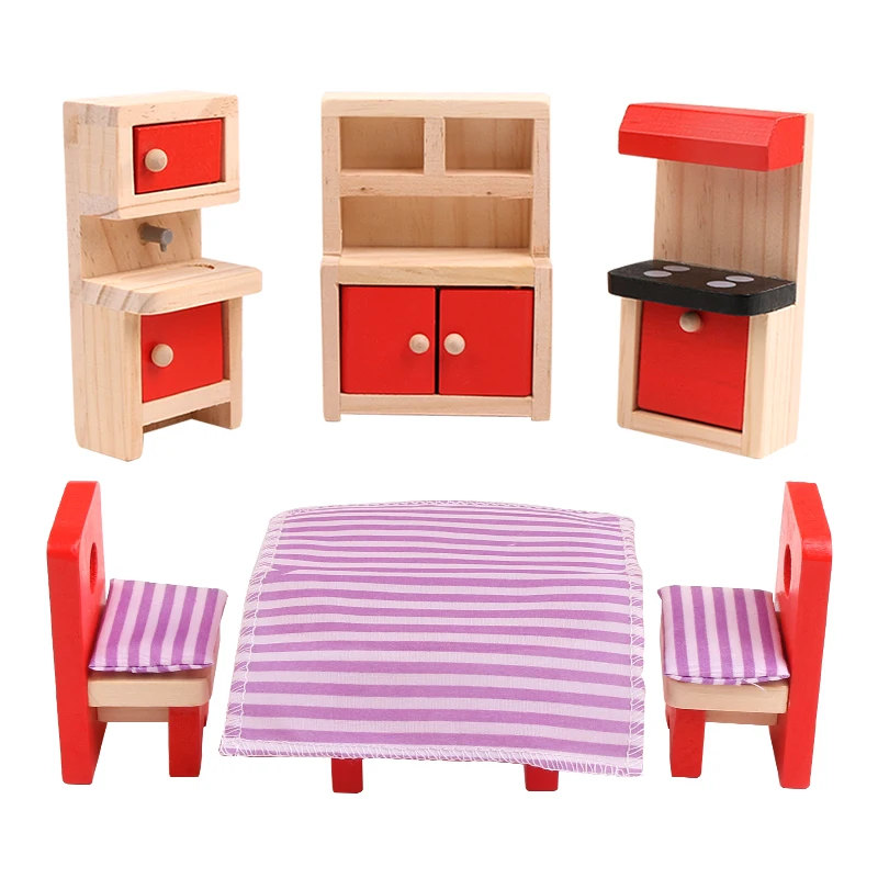 Wooden Furniture Toys Simulation Miniature DollHouse Wood Furniture Set