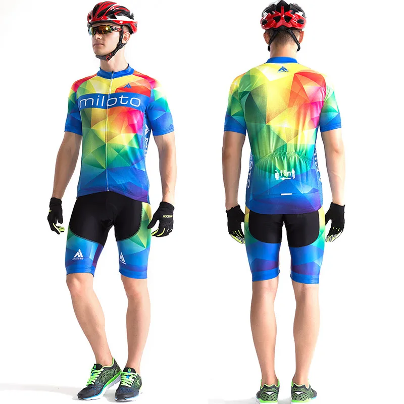 Colorful Mens Race Cut Aero Cycling Jersey Bib Shorts Short Sleeve Bike