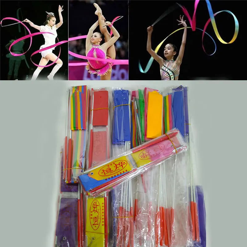 Colorful 2 Meters 4 Meters Gym Ribbons Dance Ribbon Fitness Rhythmic Art Gymnastic Ballet Streamer Twirling Rod Stick Training F
