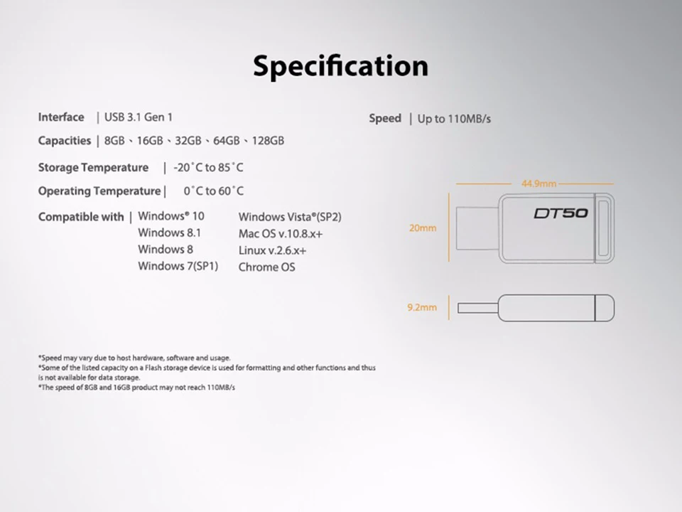 Kingston USB 3,0 флешки 16 ГБ 32 ГБ USB флешка USB 3,1 memoria 8 ГБ металлическая ручка привода USB-флеш-накопитель usb DT50 16 ГБ флешки