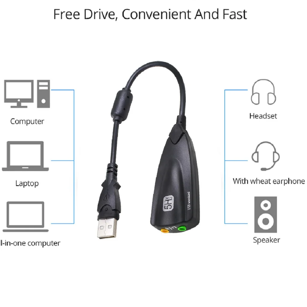 TISHRIC Новинка 5HV2 7 1 внешняя звуковая карта USB 3 5 мм Интерфейс Аудио Адаптер с