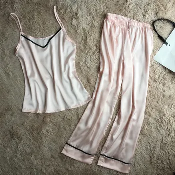 

New Female Silk Pajama Sets Sexy Women Homewear Comfortable Sleepwear Vintage Pajamas Suits