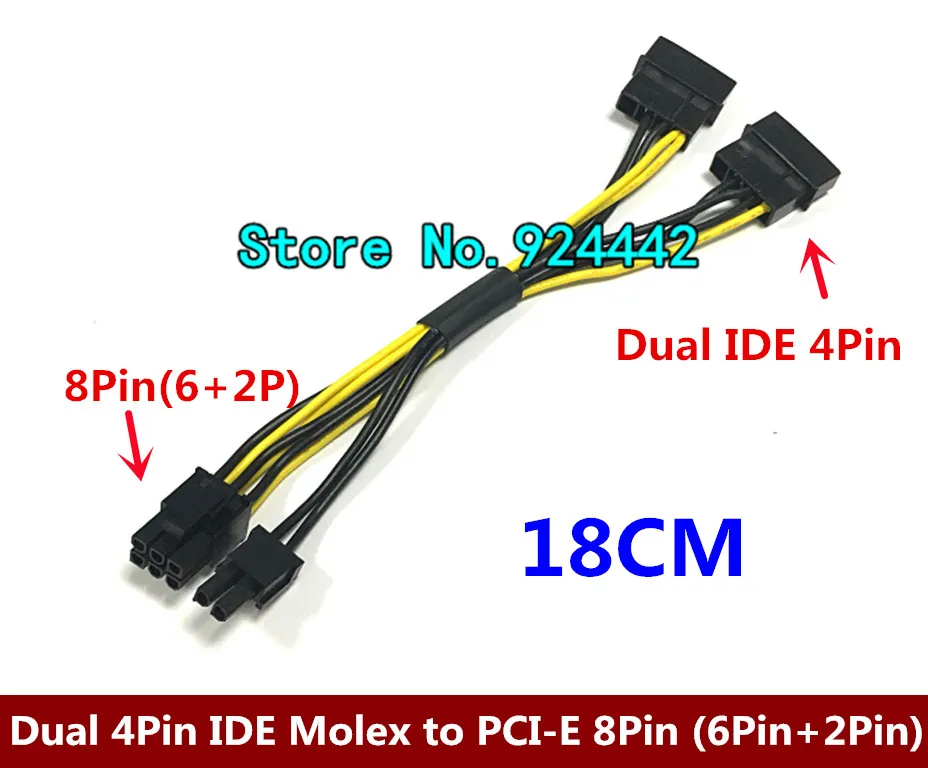 Лидер продаж двойной 4PIN IDE Molex до pci-e 8pin (6pin + 2Pin) питание кабель Графика видео Дисплей карта 18 см