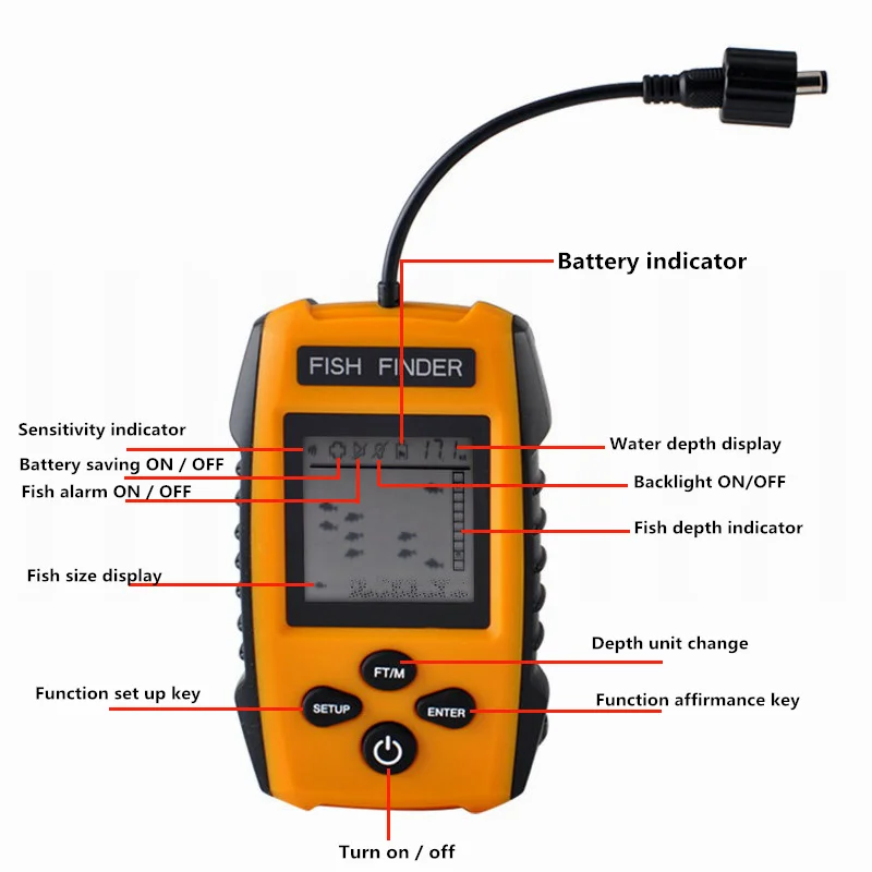 Портативный рыбий трекер эхолот датчик сигнализации 100 м глубже Макс большой дисплей селектор подводный Поиск рыбы
