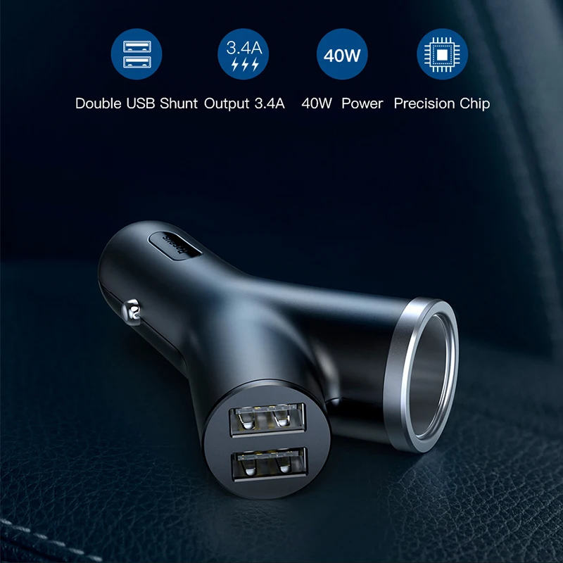 Baseus Car Charger 40W Double USB Shunt For iPhone Samsung Xiaomi mi 3.4A Fast Car Charger Power Adapter Car Cigarette Lighter