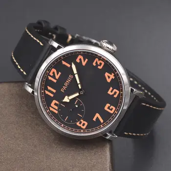 

46mm Parnis luminous Hand Winding 6497 Mechanical Mens Watch black dial Orange number