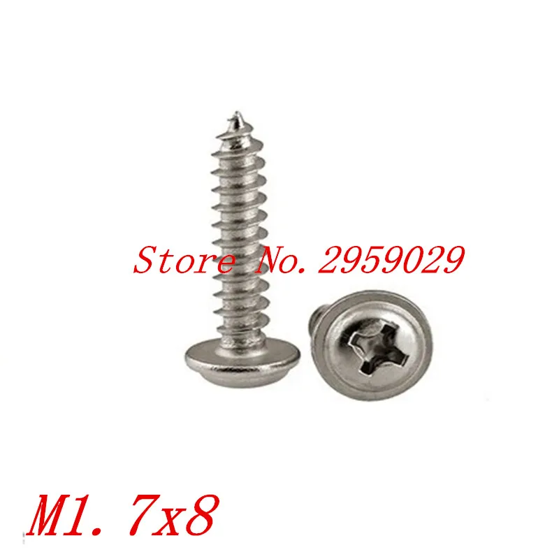 

200pcs M1.7*8 1.7mm 304 Stainless Steel Phillips Pan Washer Head Self Tapping Screw