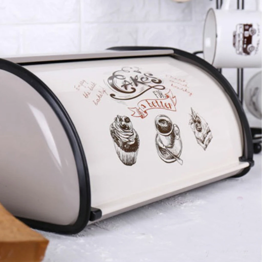 GRAY Bread Box Countertop Bread Storage Bin Metal Bread Box Food Containerin Storage Boxes