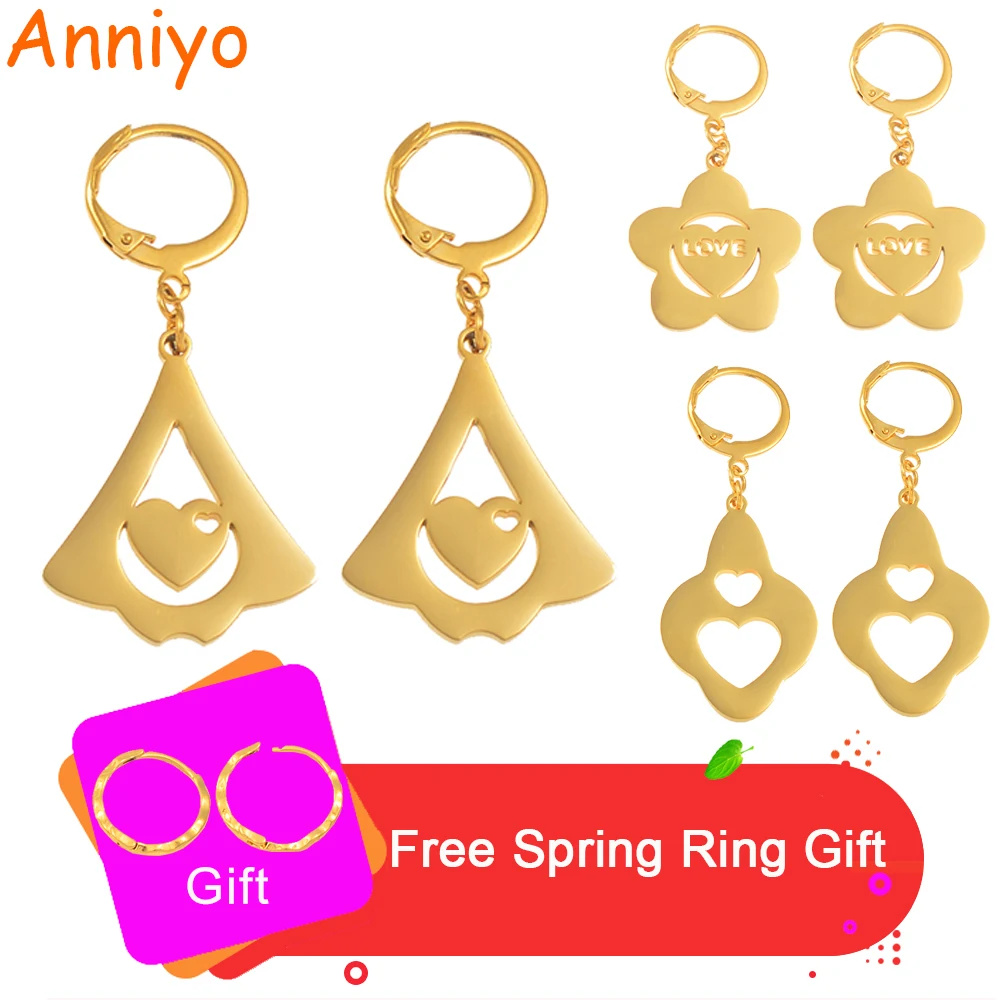 

Anniyo (One Pair) Kiribati Earrings for Women Girl Gold Color Stainless Steel Marshall Micronesia Heart Jewelry Gifts #068221