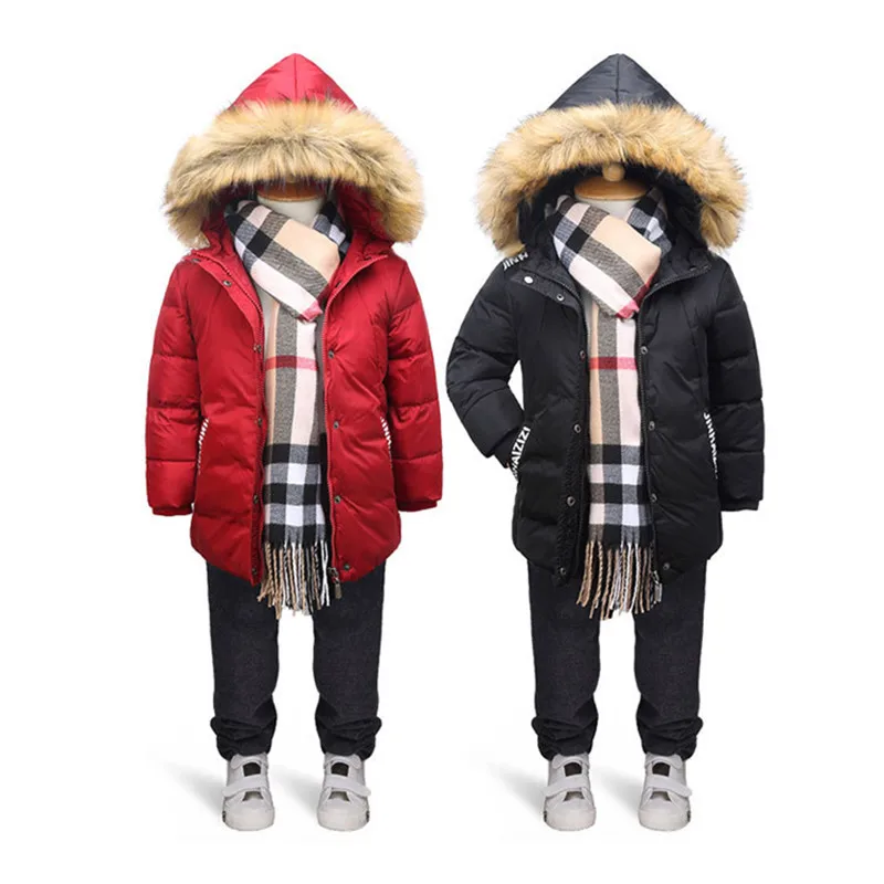 Boys and Girls Winter Jackets Hooded Solid White Duck Down Coat Doudune File Long Down Jacket