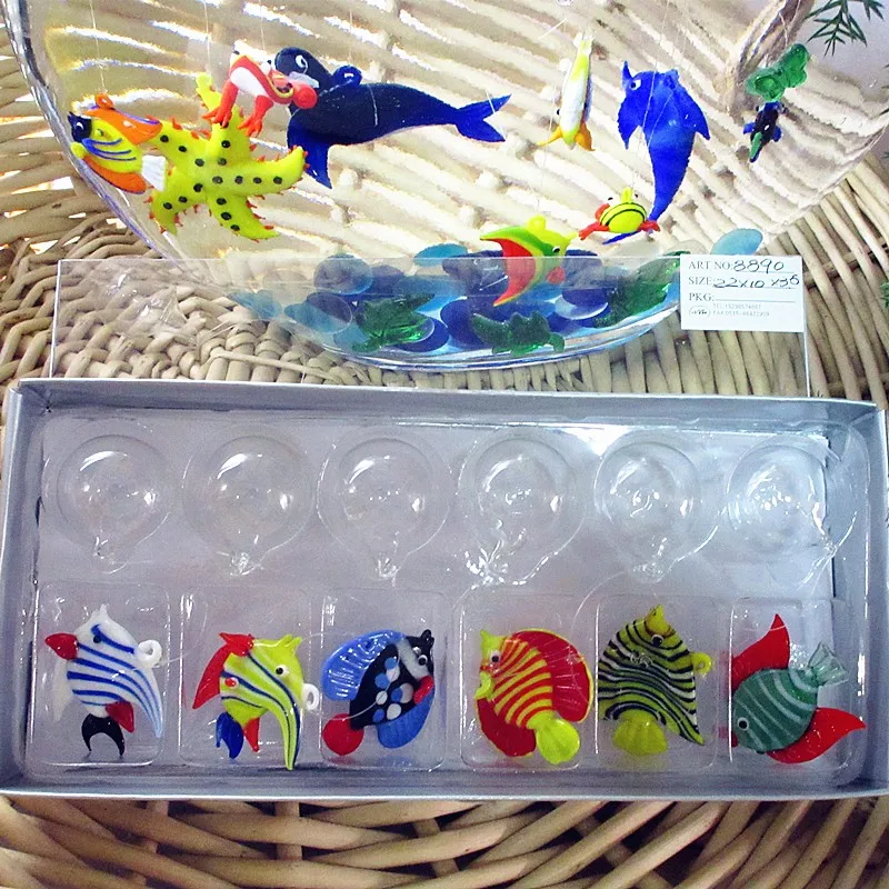 6pcs Hot Custom Murano floating glass tropical fish figurines aquarium