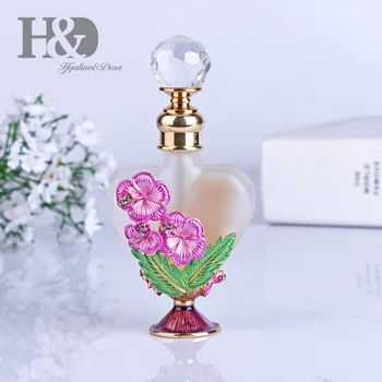 

H&D 10ml Vintage Empty Glass Perfume Bottle w/Flower Decorations,and Refillable Perfume Bottle with Crystal Ball Stopper