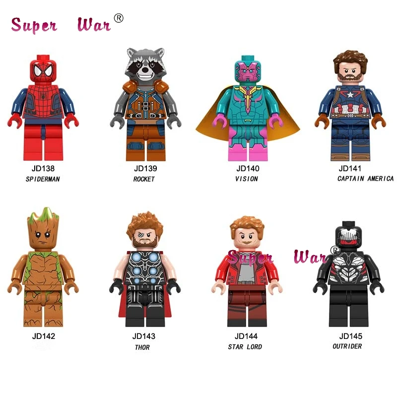 

50pcs Captain America Thor Vision Star Lord Spider Man Marvel Avengers Infinity War Endgame building block for children toys