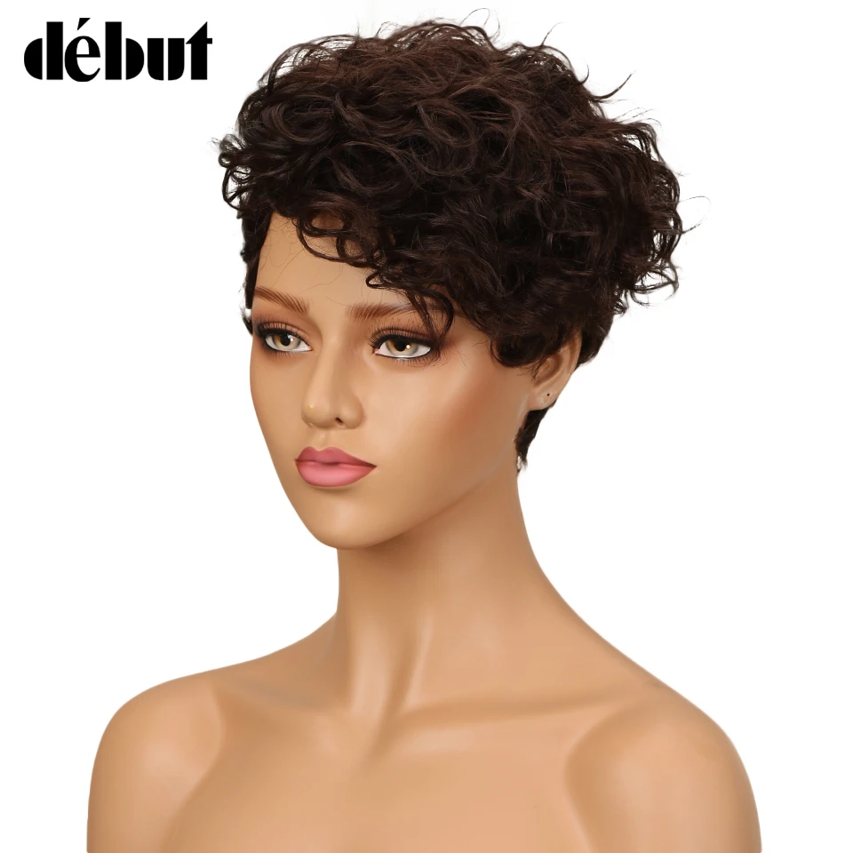 Дебютные парики для черных женщин индийские влажные и волнистые парики человеческие волосы парики короткие кудрявые парики цвет коричневый