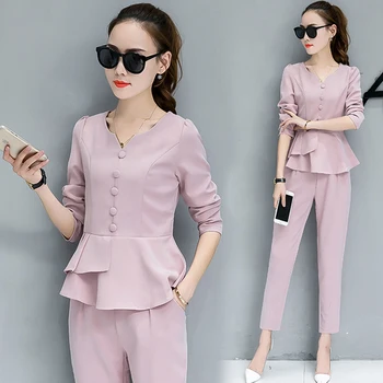

Chic Two Piece Set Top And Pants Woman Suit Office Lady Conjunto Feminino Year-old Female Costume Ensemble Femme Survetement