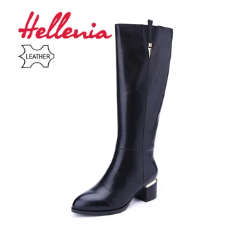 

Hellenia Black Boots Calf Leather 5CM Heels Height Genuine Leather Handmade Woman Spring Autumn Shoe Boots High Boot shoes