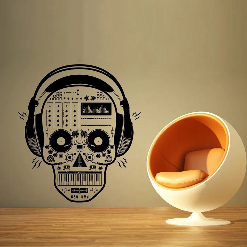 Sugar Skull Music Dj Wall Stickers for Living Room Background Home Art