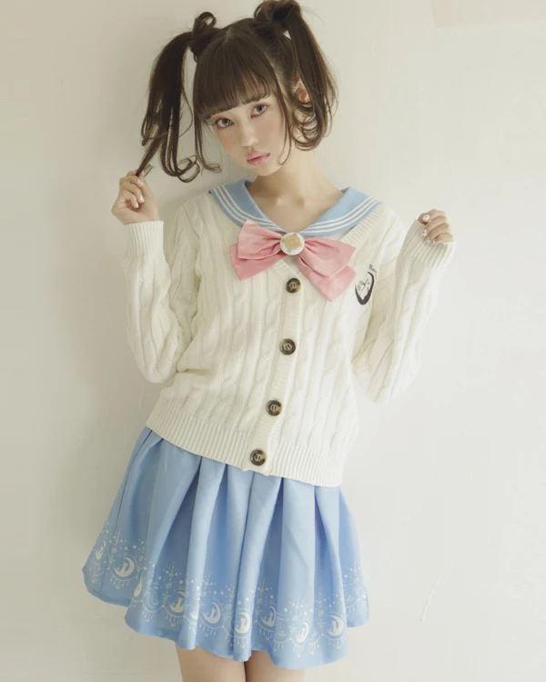 

JK uniform Sailor sweater embroidered long-sleeved sweater knit cardigan Sailor Moon cat COS cosplay