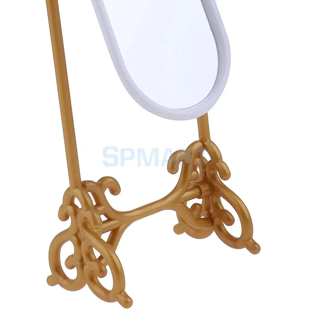 Dollhouse MIniature Bedroom Fitting Room Dressing Mirror Furniture for Doll House Decor Kids Pretend Play Toy Gold