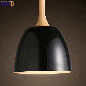 

IWHD Iron LED Pendant Lights Lighting Fixtures Bedroom Modern Pendant Lamp Black Living Room Cafe Restaurant Wood Luminaire