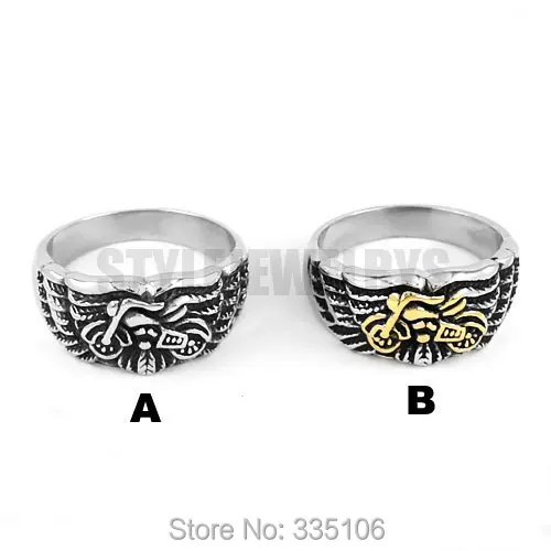 Wholesale Silver Gold Eagle Wings Rider Motorcycle Biker Ring Stainless Steel Jewelry Fashion Motor Biker Men Boys Ring R0261SEA