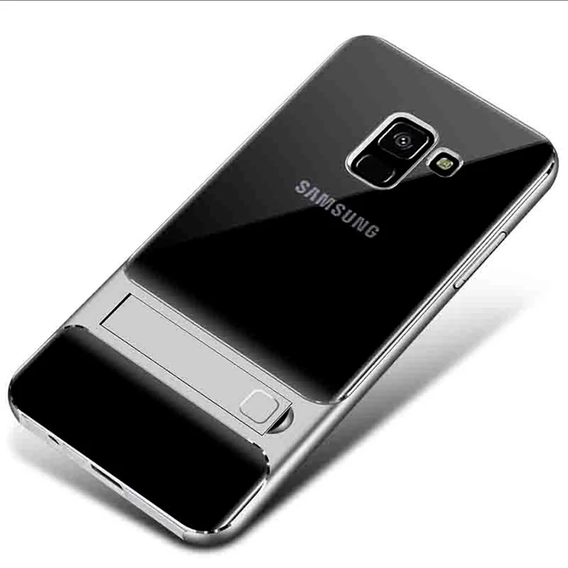 Гибридный ПК-бампер чехол для samsung S8 S9 A8 A6 плюс J4 J6 J7 J8 ударопрочный чехол для телефона Подставка держатель чехол s защитной оболочки - Цвет: Clear Silver