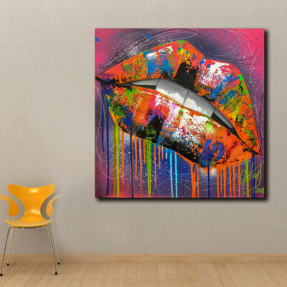 Large Size Pop Art Colorful Lips 3 Oil Painting Wall Art Picture