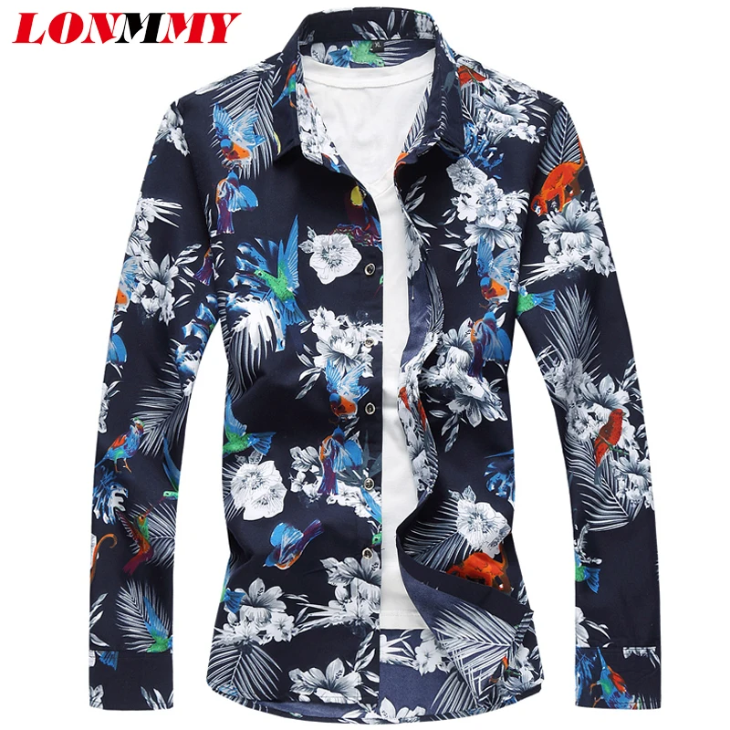 

LONMMY M-7XL Casual mens shirts Full sleeves mens dress shirts blouse mens clothing floral style flower New 2017 Autumn Spring