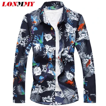 

LONMMY M-7XL Casual mens shirts Full sleeves mens dress shirts blouse mens clothing floral style flower New 2018 Autumn Spring