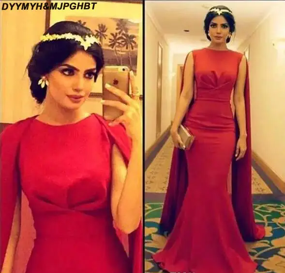 2017 Hot New Red Carpet Celebrity Dresses with Long Chiffon Cape Wrap Arabic Pakistani Prom Evening Gowns Mermaid Custom Made BA4450_