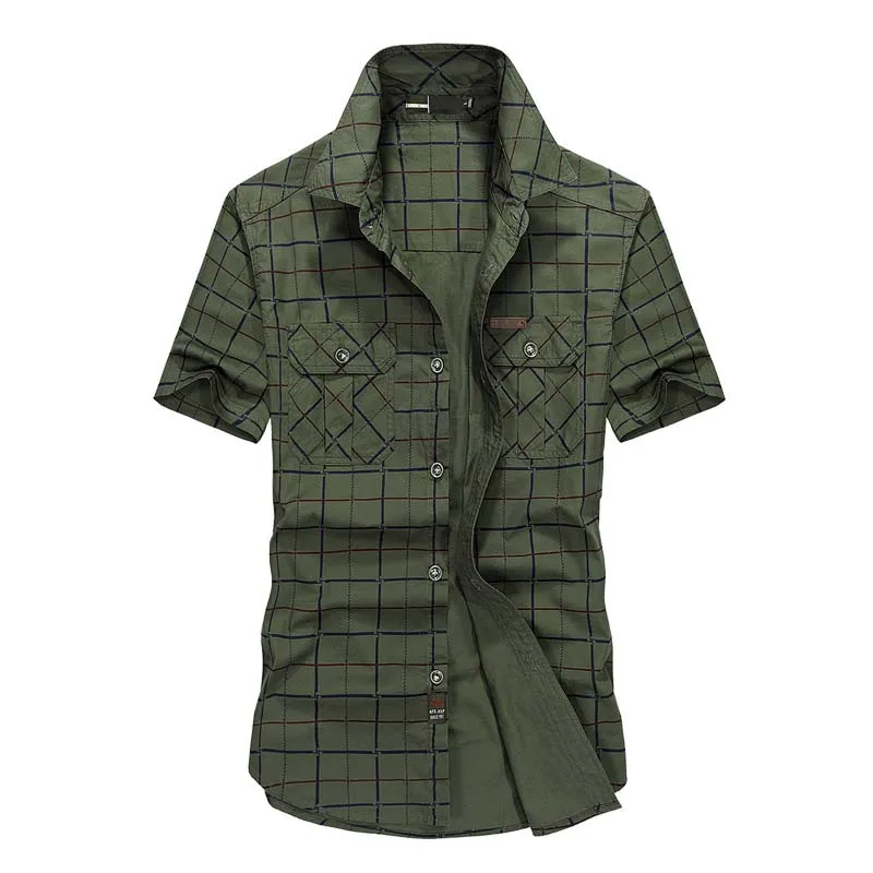 Summer Mens Short Sleeve Shirts High Quality Cotton Male Plaid Shirt 2 Pockets Plus Size M-5XL