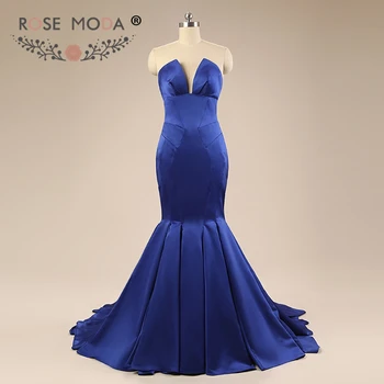 

Rose Moda Deep V Neck Royal Blue Mermaid Prom Dress Reflective Dresses 2019