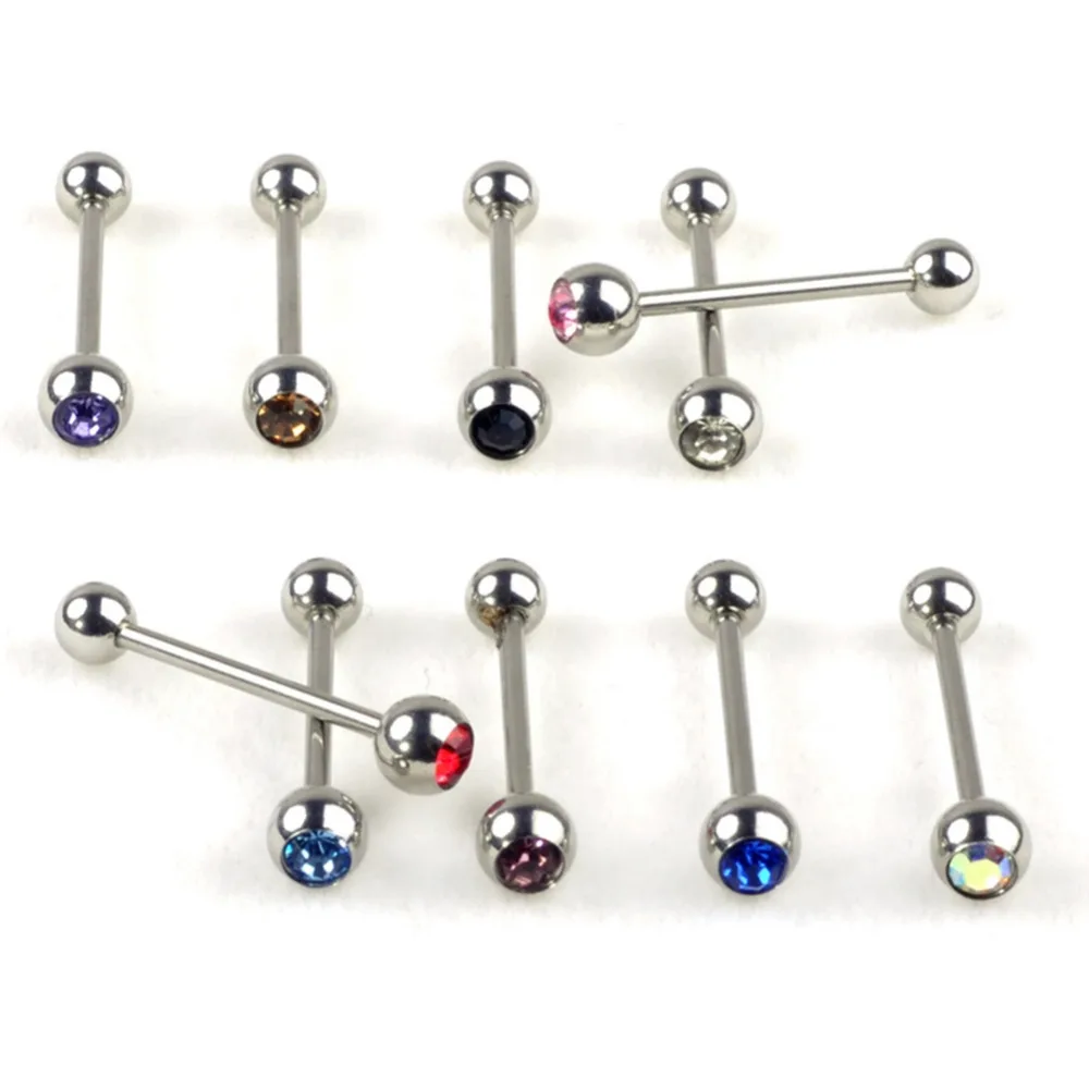 1 Pc Eyebrow Piercing Barbells Ball Silver Double Crystal Nose Labret