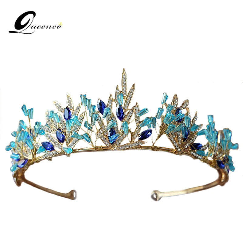 

Blue Crystal Crown Cute Wedding Tiara Bridal Hair Accessories Handmade Bridal Headpiece Women Hair Jewelry Princess Diadem