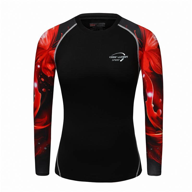 

2017 New Women/girls Compression T-Shirts Long Sleeve 3D Print Tee Female Body Weight Lifting Workout Fitness Clothing