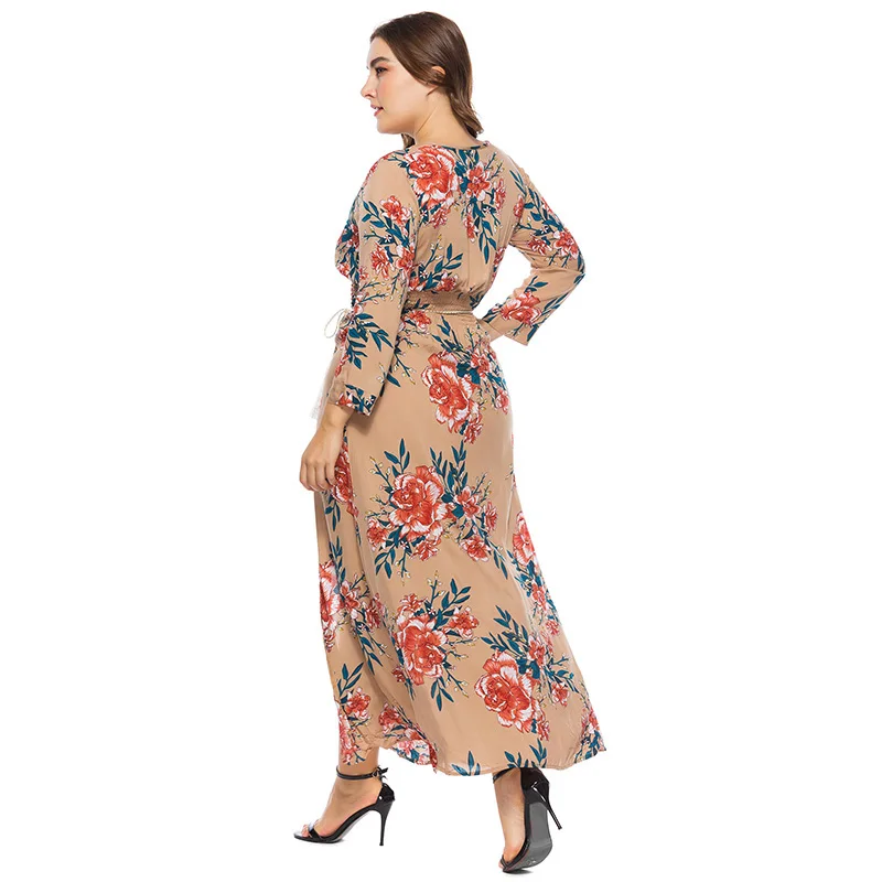 Romacci, женское платье размера плюс, 4XL, 5XL, 6XL, цветочный принт, длинное платье, v-образный вырез, рукава 3/4, с разрезом, высокая талия, бохо, повседневное, макси платье