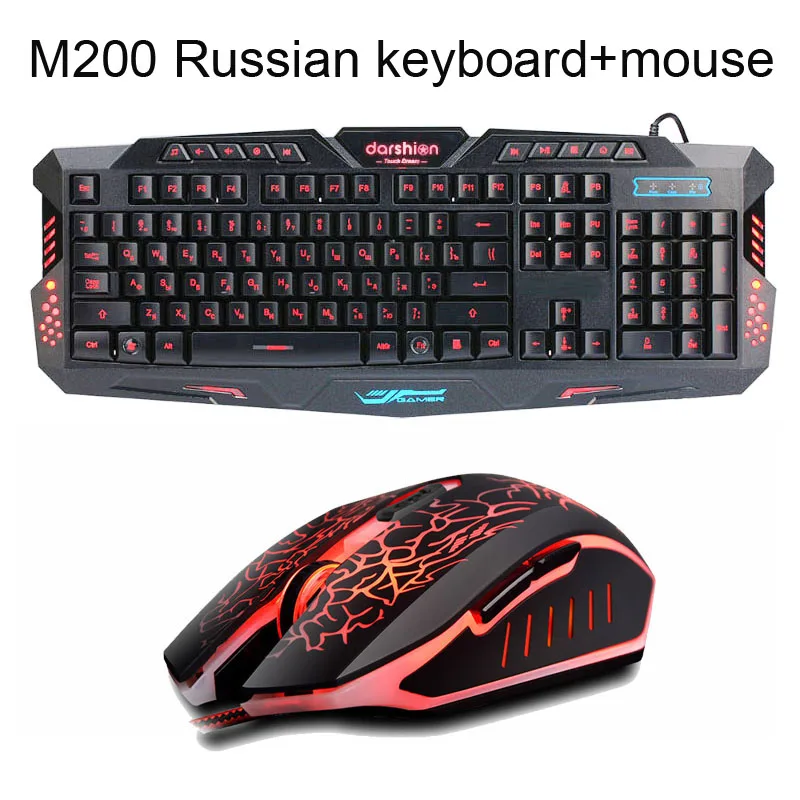 Подсветка русская/английская игровая клавиатура+ трещина игровая мышь 6 кнопок дыхательный светильник красочные мыши - Цвет: Russina Backlit
